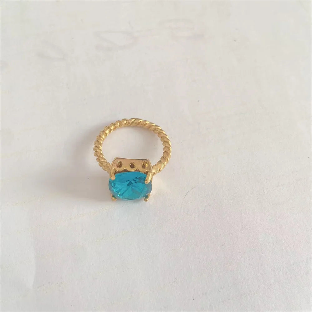Fashionable and Charming Zircon Sparkling Princess Blue Ring Original Ring Exquisite Jewelry Women's DIY Gift NO FADE