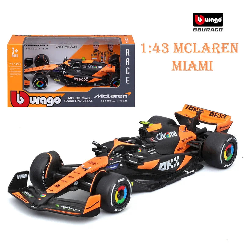 Bburago 1:43 McLaren F1 MCL38 2024 Miami GP Formula 1 Alloy Diecast Model Car #4 Lando Norris #81 Oscar Piastr Toy Gift
