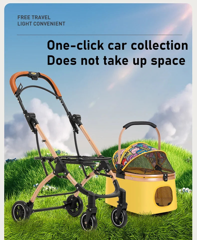 2 in1 Pet Stroller for Medium/Large Dog/Cat One Click Folding Portable Dog Bassinet Detachable Pet Trolly Cart with Canopy Brake