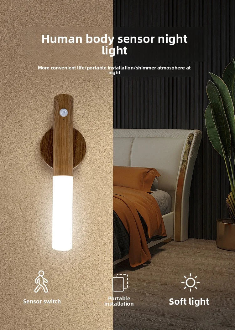 LED Rechargeable Magnetic Wall Lamp Smart Motion Sensor Night Light Portable for Hallway Bedroom Stairs Bathroom Cabinets Decor