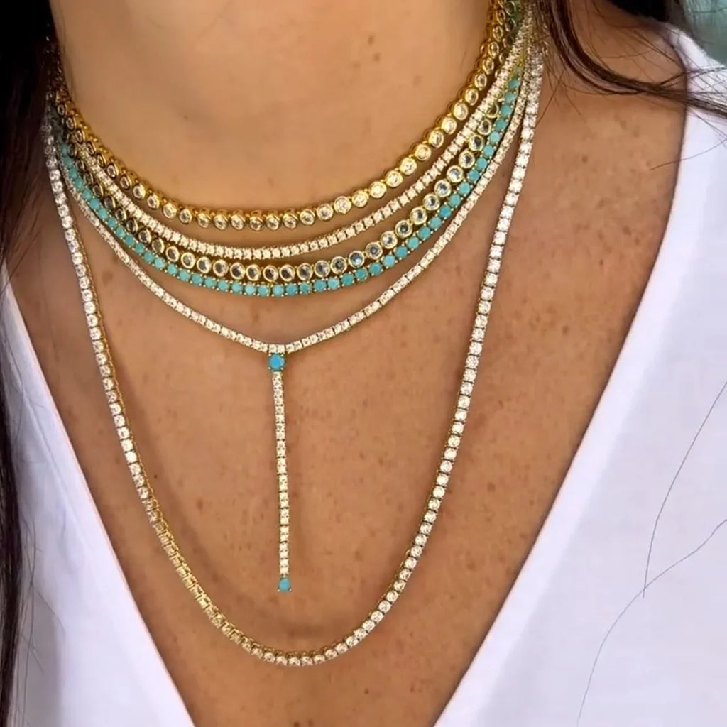 2023 Geometric Round Bezel Setted 5A Cubic Zirconia CZ Tennis Chain Necklace Choker Wedding Gift Women Jewelry