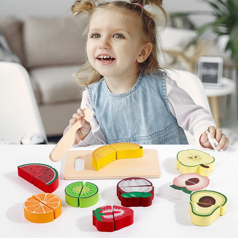 1pc Wooden Kitchen Pretend Play Food Cutting Toy with Storage Bag Suitable for Children 18 Months and Up
