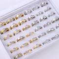 10/20/30/50Pcs/Lot Fashion Elegant Inlaid Stainless Steel Ring With Rhinestone High-end Women's Proposal Engagement Jewelry Gift