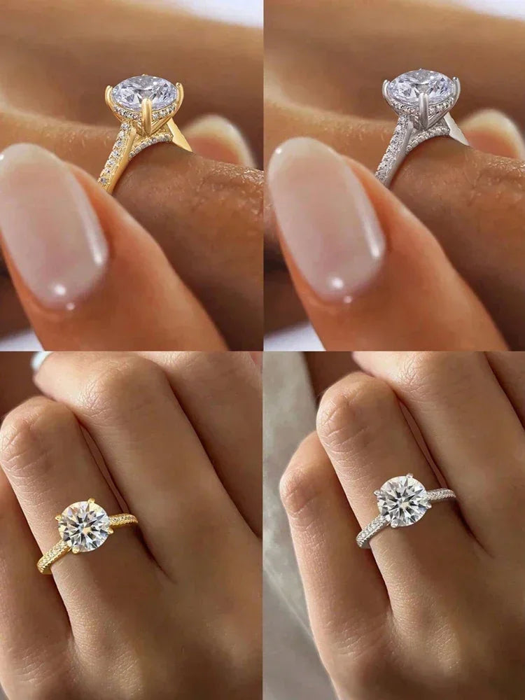 925 Sterling Silver Gorgeous Shiny 2 Carat Round Zircon Ring for Women Anniversary Daily Outfit Luxury High Quality Fine Jewelry