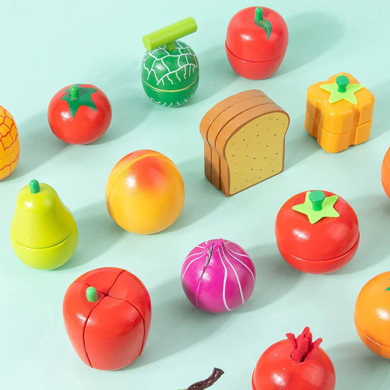 Magnetic Wooden Cutting Fruits Vegetables Pretend Play Simulation Kitchen Toys Classic Game Montessori Educational Toys For Kids