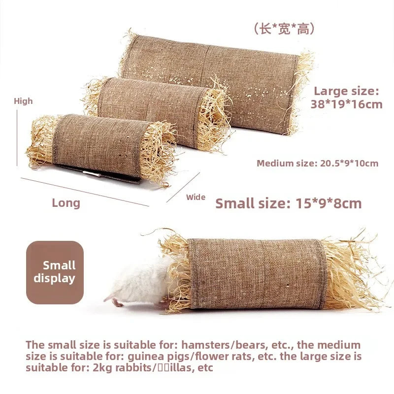 Pet Rabbit Arched Tunnel Toy Guinea Pig Chinchilla Hiding Grass Nest Simulated Pet Thatched House Summer Pavilion Leisure Toys