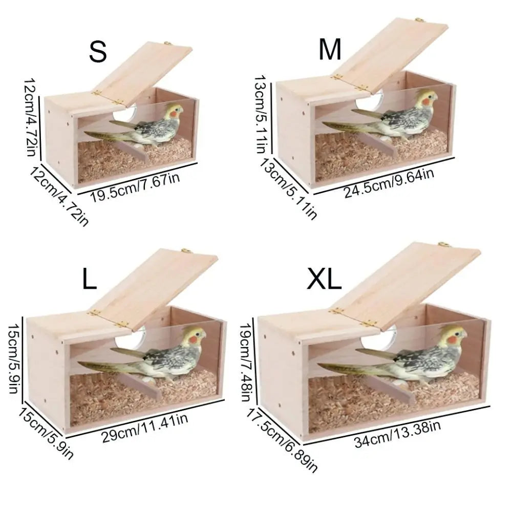 Transparent Window Wooden Parrot Breeding Box Acrylic/Wood Bite Resistant Wooden Parrot House Removable