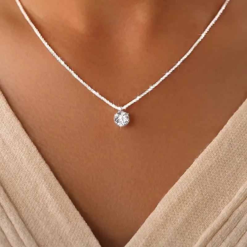 DWJ 1CT Sparkling Luxury Moissanite Diamond White Pendant Necklace for Women Real 925 Sterling Silver High Quality Fine Jewelry