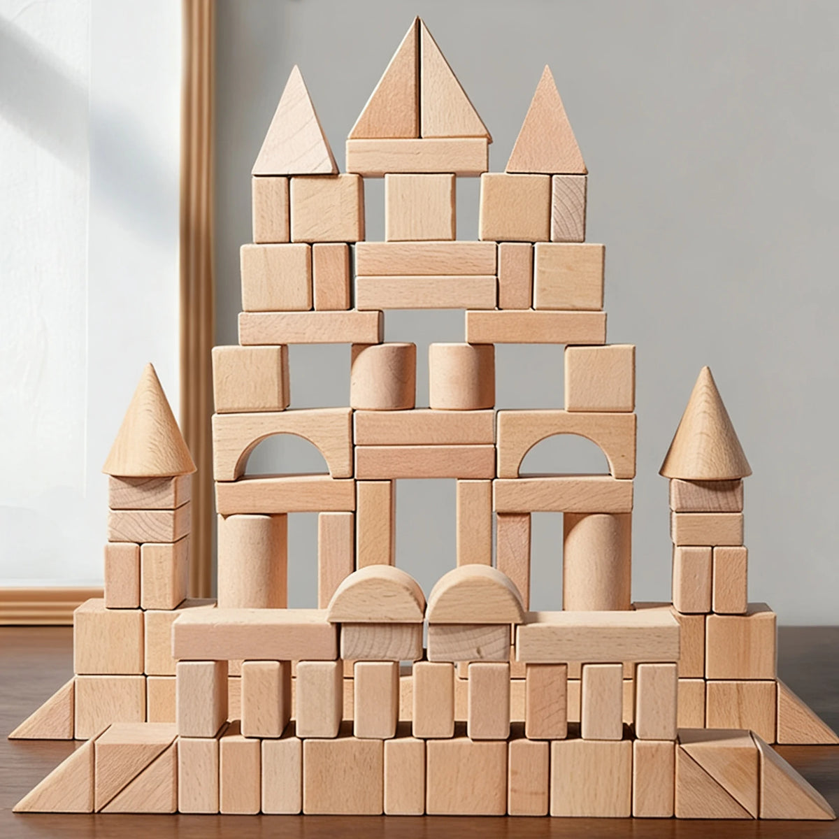 100 Pcs Beech Wooden Building Blocks Kids Formaldehyde-Free Large Size Anti-Swallowing Imagination Creative Construction Play
