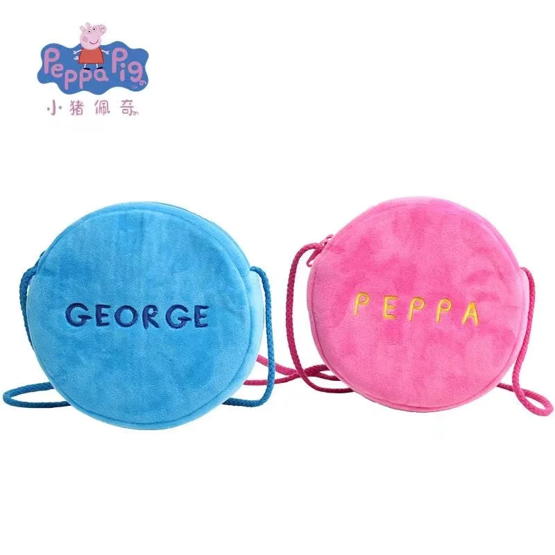 16cm/6.29in Peppa Pig Figure Plush Rounded Backpack Toys George Kindergarten Cartoon Shoulder Bag Coin Purse Children's Gift