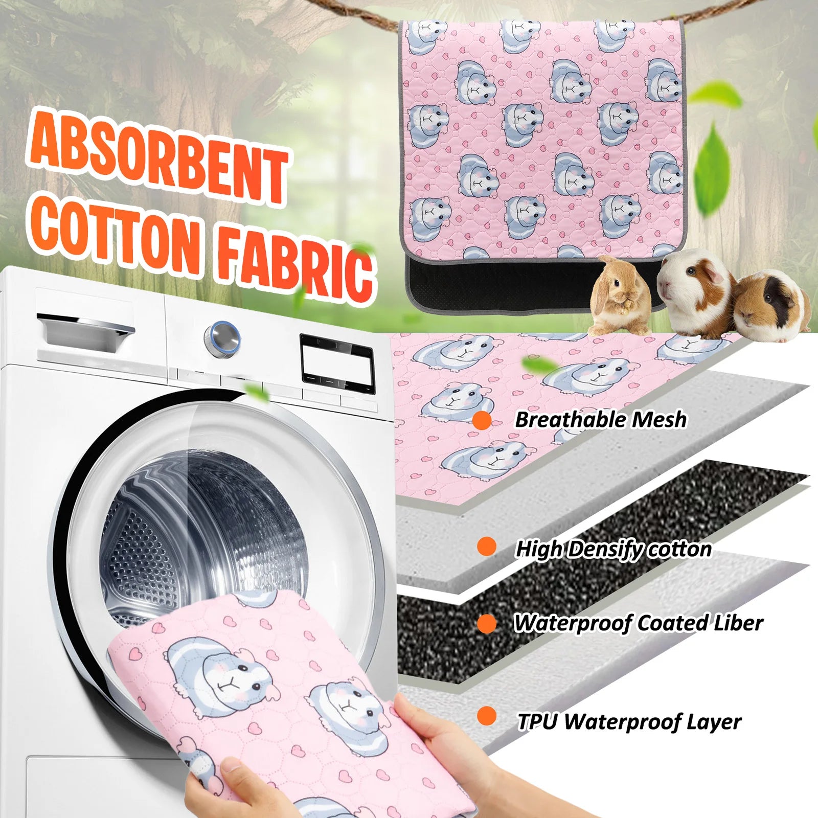 2Pcs Guinea Pig Cage Liner Reusable Washable Rabbit Absorbent Mat Waterproof Hamster Pee Pad for Guinea Pig Rabbit Hedgehog