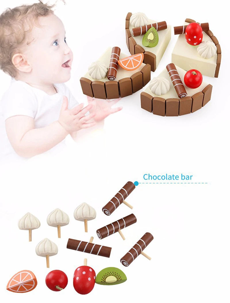 Wooden Children Kitchen Toys Pretend Toys Cutting Cake Play Food Kids Toys Wooden Fruit Cooking Toys For Baby Birthday Interests