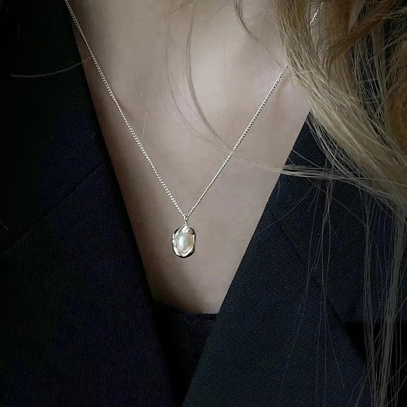 PANJBJ 925 Sterling Silver Onyx Necklace for Women Girl Concise Individuality Fashion Jewelry Birthday Gift Dropshipping