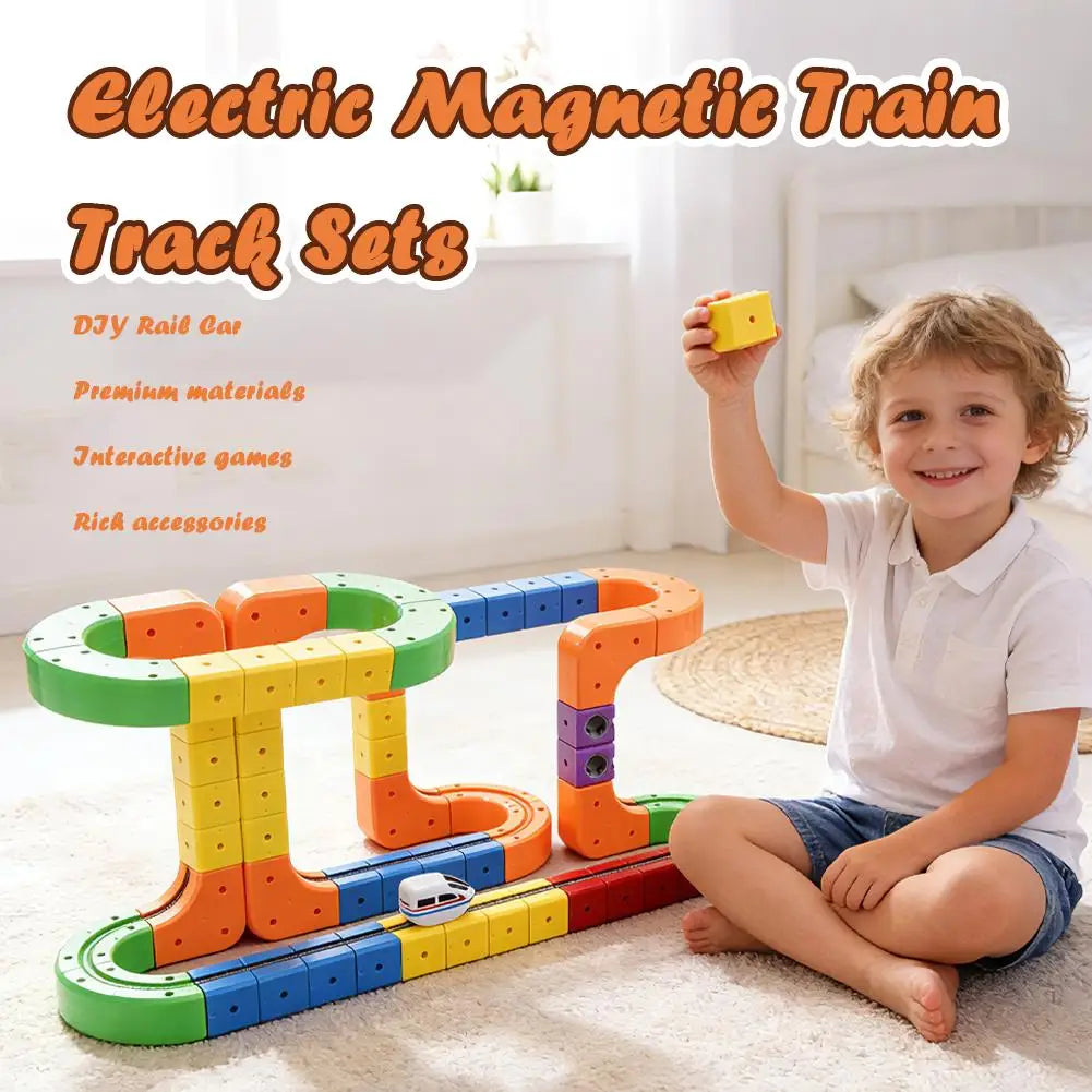 Children Magic Track Train Electric Assembled Building Blocks Magnetic Rail Car Maze Educational Toys Magnetic Assembly Train