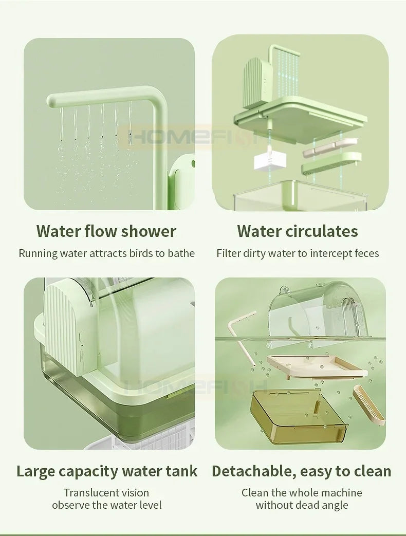 Clear Hanging Bird Bath Automatic Water Circulation Bath Shower For Bird Easy to clean Space Saving Design Bird Cage Accessory