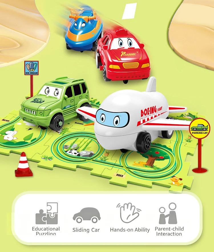Children Puzzle Electric Railroad Car Set DIY Assembly Track Kit Automatic Rail Education Interactive Toy Children Boys Gift