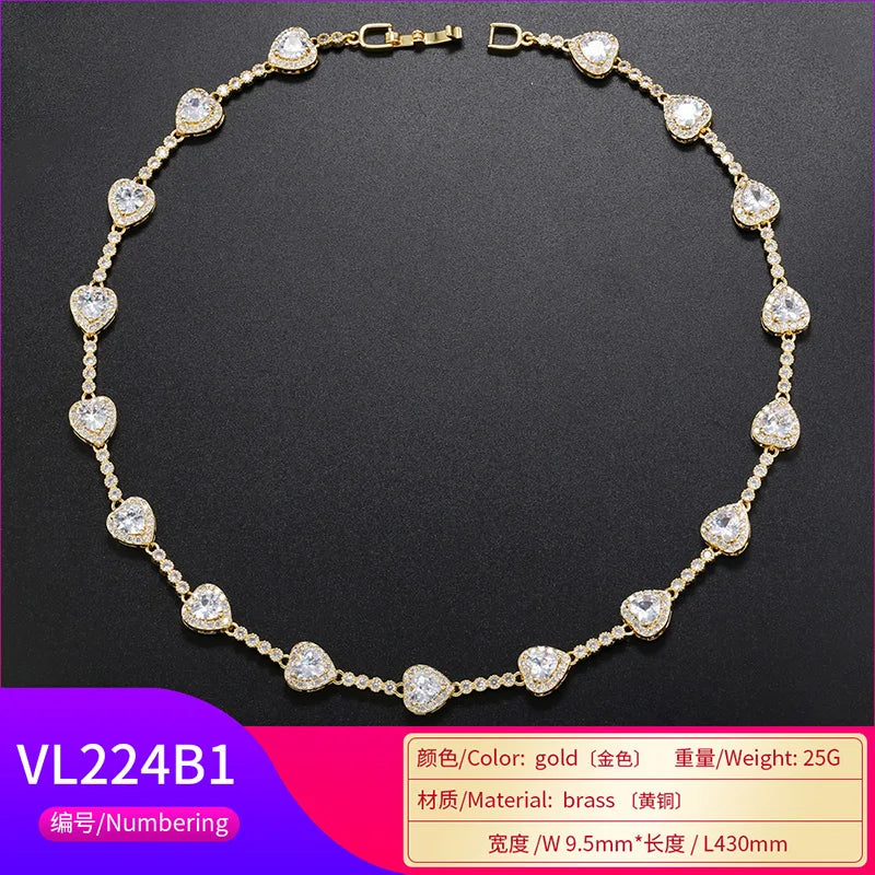 HECHENG, CZ Heart Tennis Link Chain Bracelet Necklace For Women Birthday Gifts Iced Out Bling CZ Paved Love Heart Sweet Bracelet