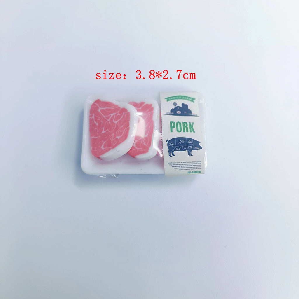 New 1BOX 1/12 Dollhouse Miniature Supermarket Food Simulation Beefsteak Salmon Bacon Chicken Beef Roll for Doll House Accessorie