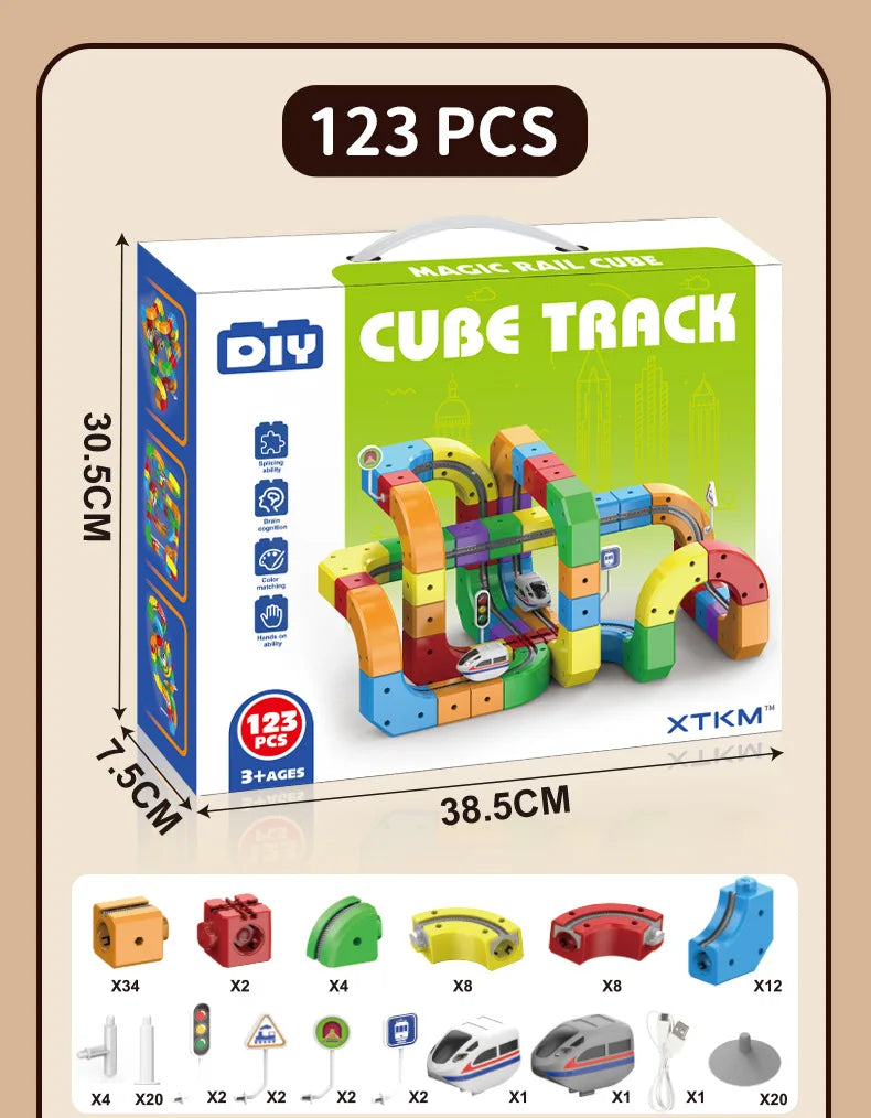 Electric Magnetic Track Set STEM Building Toy 100+ Pieces With Anti-Gravity Vehicles Diy Creative Railway Model For Kids Gifts