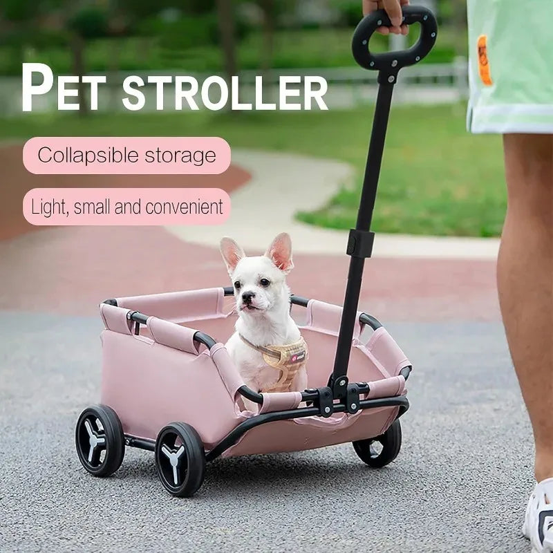 Lightweight Foldable Pet Stroller 4 Wheels Small Dog Handcart Comfortable Handlebars Foldable Dog Stroller for Small Cats & Dogs