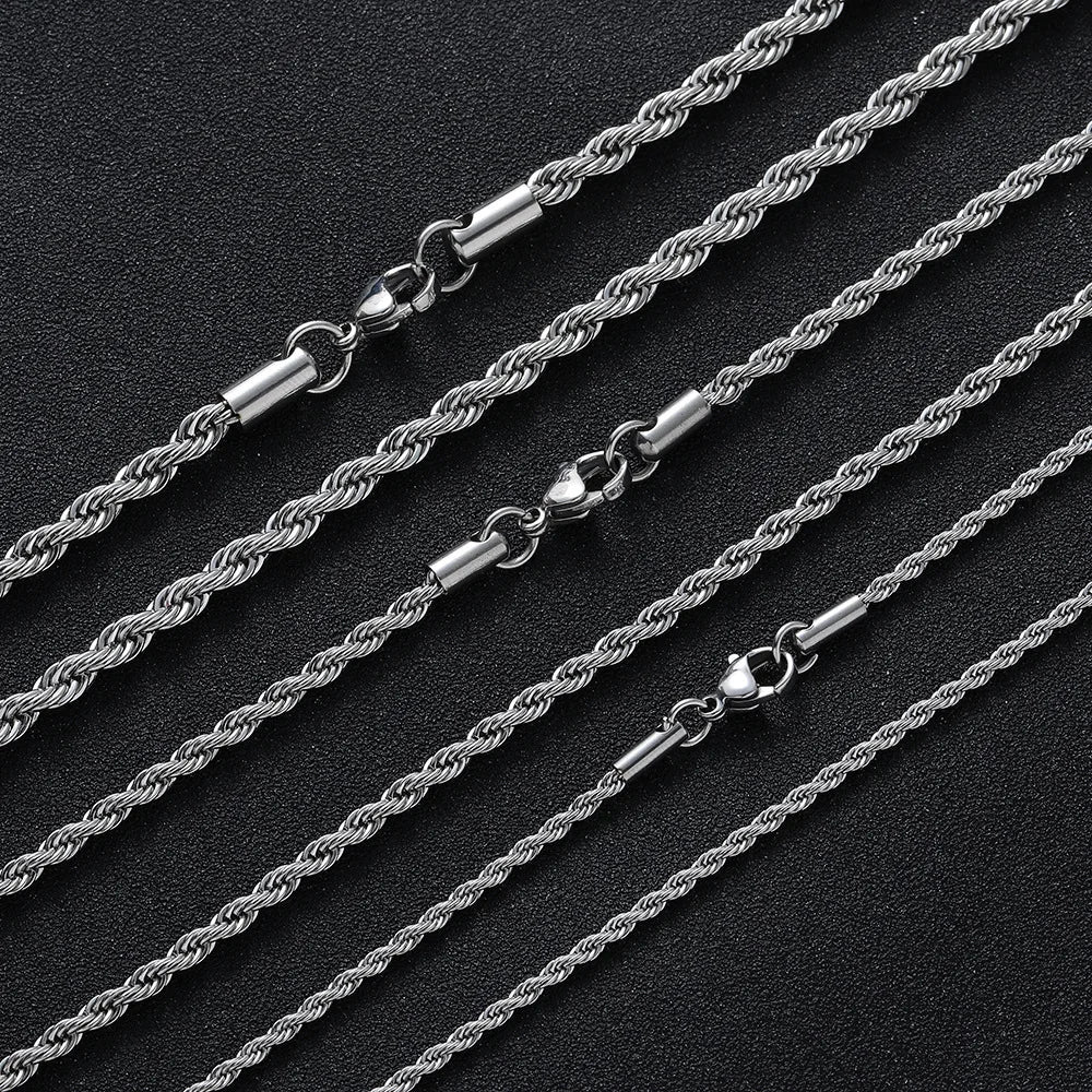 2.5mm/3mm/4mm/5mm/6mm Stainless Steel Twisted Rope Chain Silver Color Necklace for Men Women
