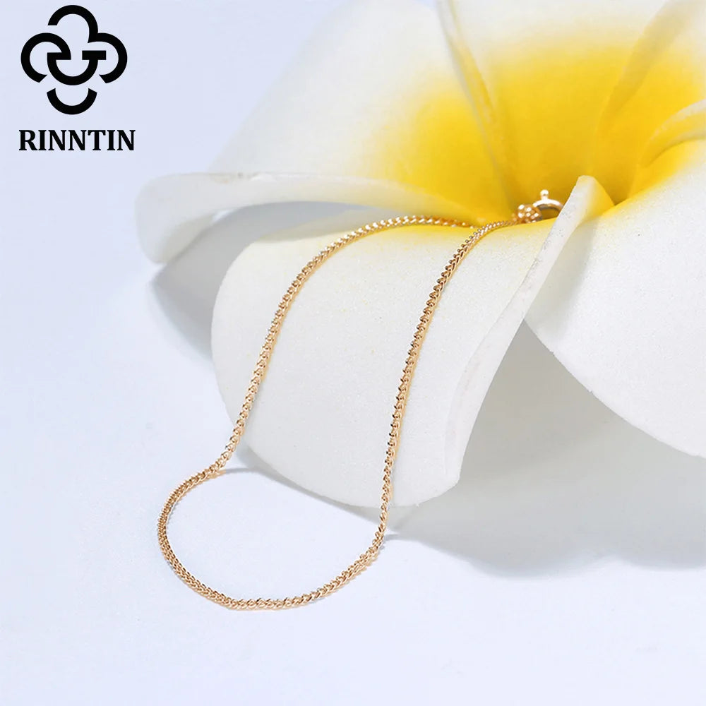 Rinntin Solid 925 Sterling Silver 1.0mm Side Chain Necklace for Women Girls Elegant Necklace Fine Jewelry 40/45/50/55/60cm SC18