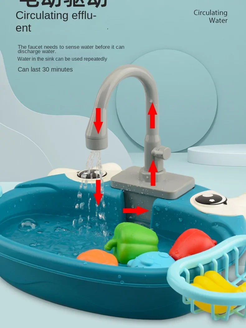 Children's Play Kitchen Toys Water Pretend Play House Kids Can Drain Wash Basin Sink Kids Kitchen Set Toy for Boys Girls Gifts