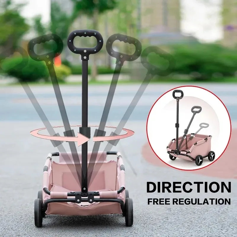 Lightweight Foldable Pet Stroller 4 Wheels Small Dog Handcart Comfortable Handlebars Foldable Dog Stroller for Small Cats & Dogs