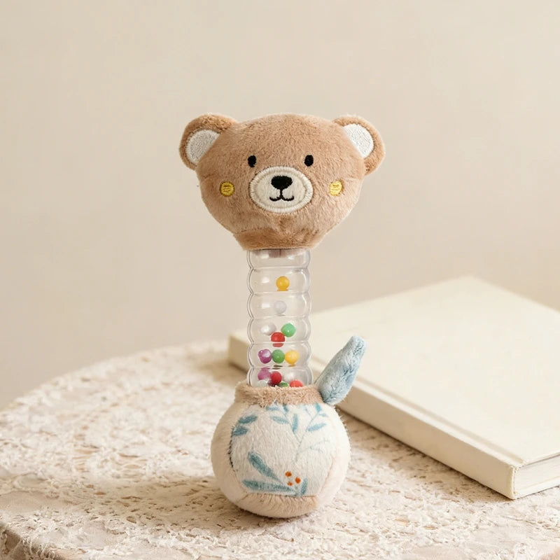 0-12Baby Bear Rattle Early Learning Educational Toy Sensory Soothing Soft Plush Animal Rattle for Crib Handheld Baby Toy Toddler