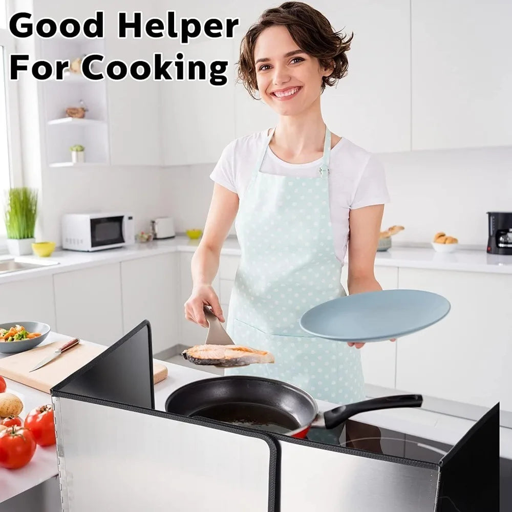 Stainless Steel Oil Shield Foldable Oil Splash Protection Film 2/4 Piece Non-stick Double-sided Stovetop Splash Screen Protector