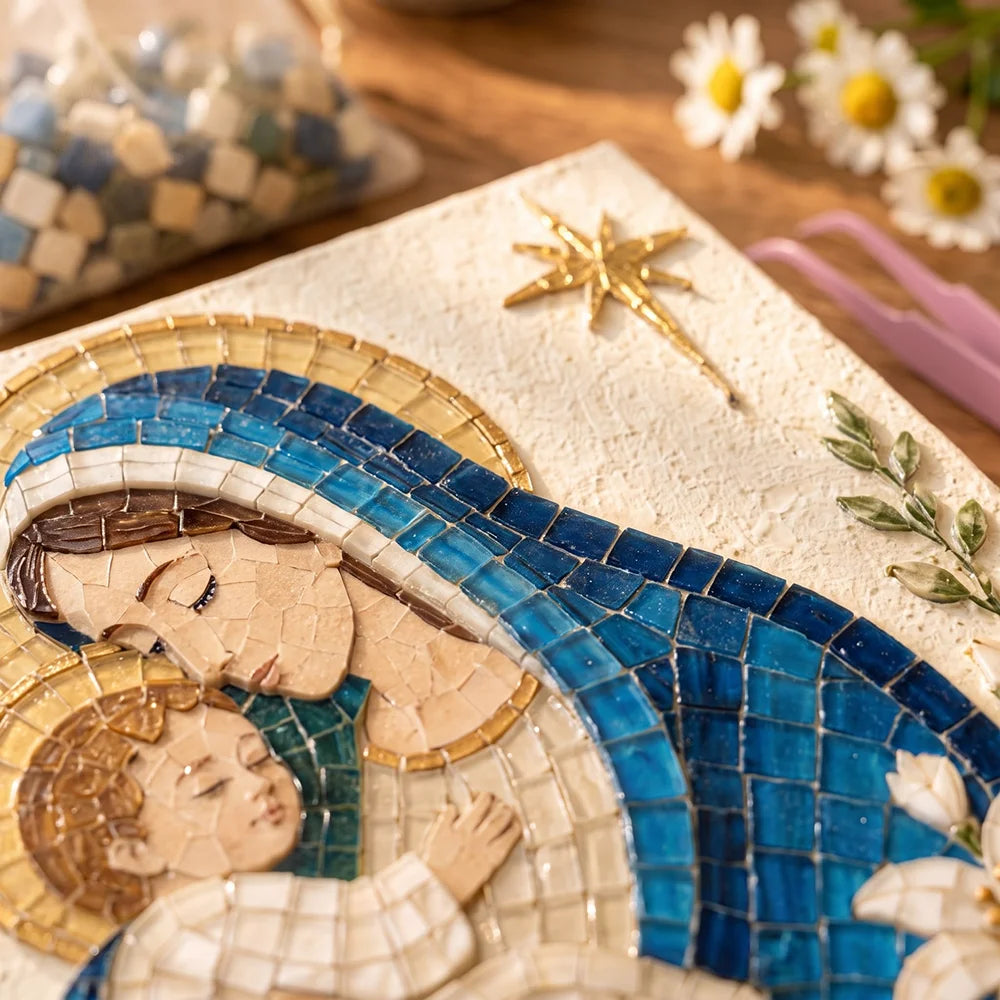 Religious Christmas Mosaic DIY Craft Kit, Glass Mosaic Tile Art Set with Easel, Glue & Tweezers, Kids Adult Handmade Decor Gift