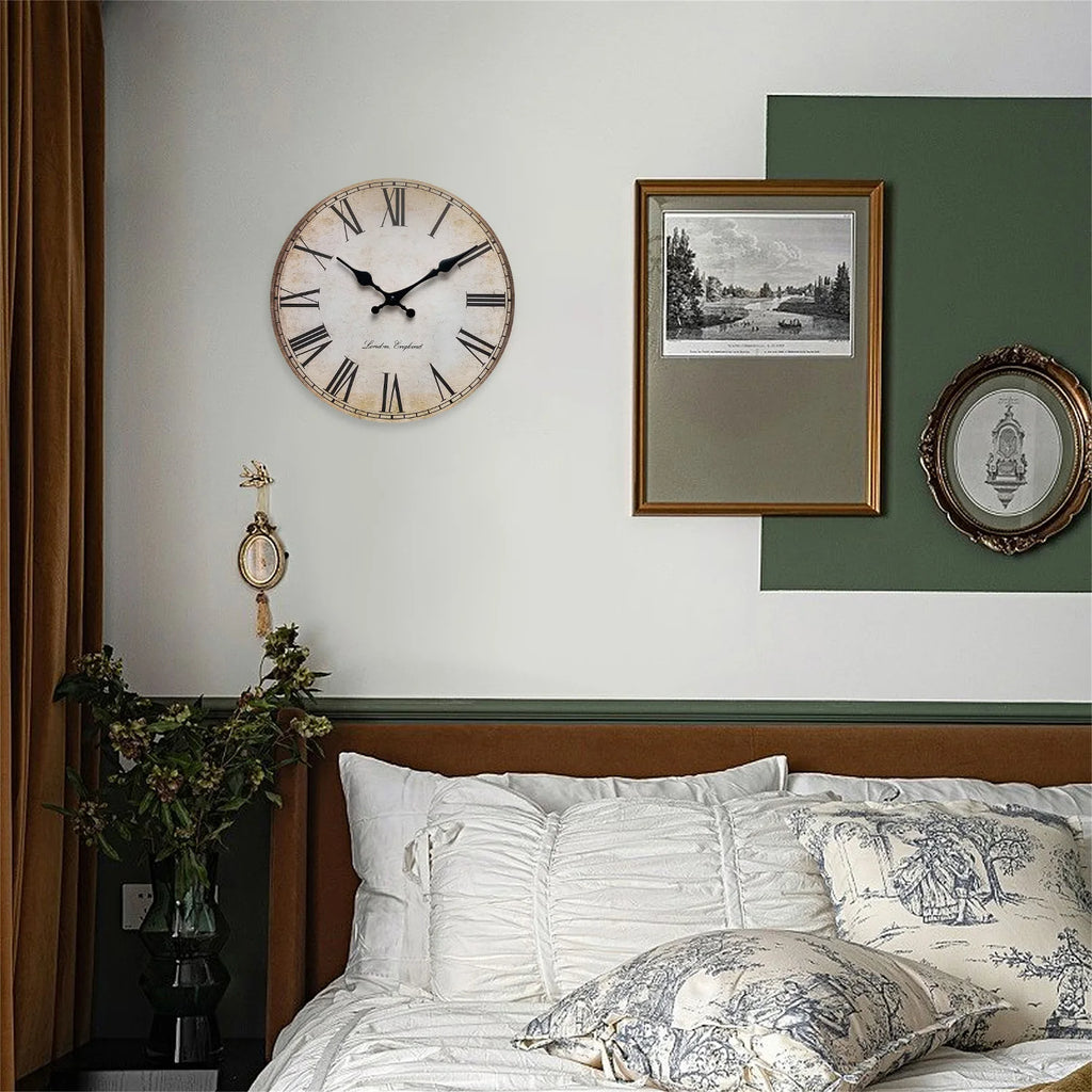 European-Style Retro Roman Numeral Wooden Wall Clock for Living Room, Bedroom, Kitchen, Home Decoration, Silent Quartz Clock, Holiday Gift, 10 Inches, 12 Inches (No Battery)