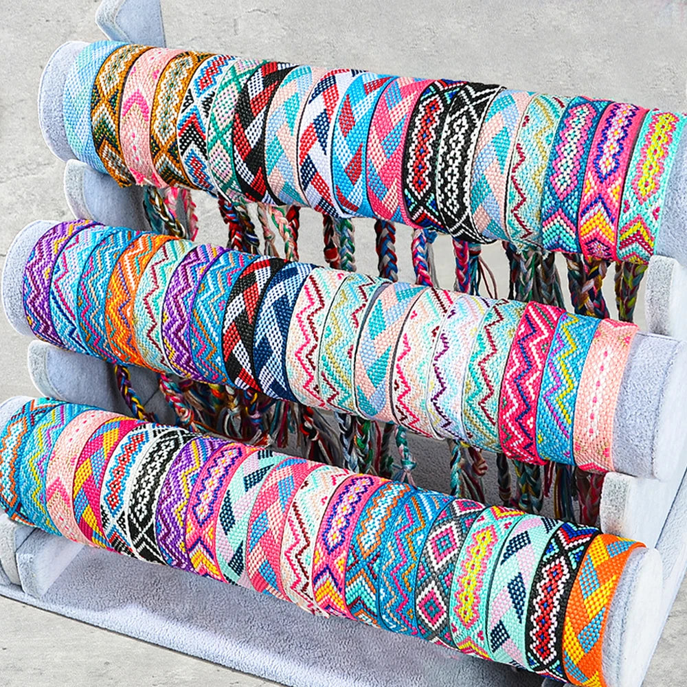 12/24/36pcs Random Bohemian Woven Bracelet Set with Tassel Colored Hand Woven Bracelet, Adjustable Ethnic Style Jewelry