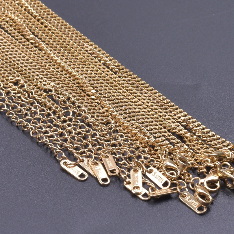 10pcs/Lot Gold Color Stainless Steel Chain 45cm Adjustable Necklace Width 1.2/1.5/1.6/2.2/2.5/3mm Men Women Jewelry Chain Bulk