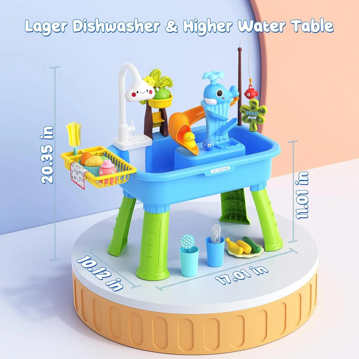2026 Upgraded Toddler Water Table Kitchen Play Sink Toy Electric Pump Running Water Sensory Fishing Game Summer Outdoor Toys