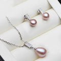 Real Natural Freshwater Pearl Necklace and Earrings Set Woman,Trendy 925 Silver Pearl Jewelry Set Mother's Day Gift White