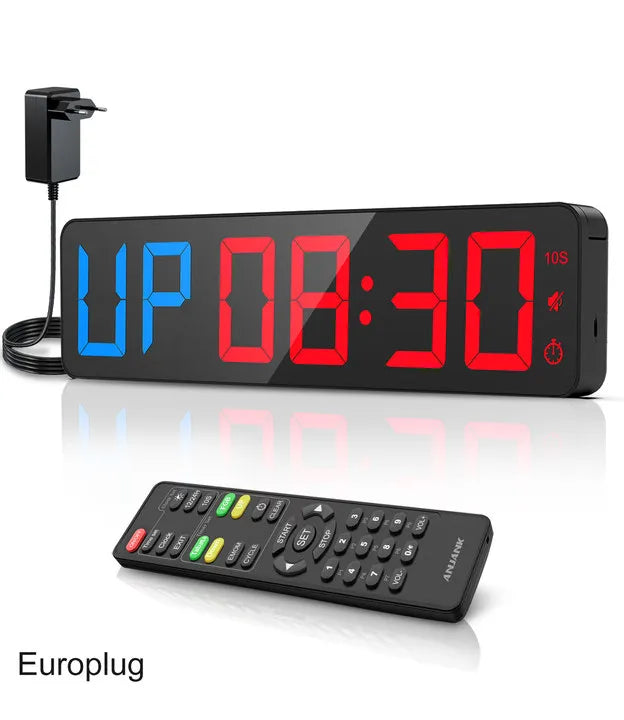 ANJANK Gym Timer 15" Large LED Display Wall Clock,Interval Workout,Count Down & Up,Stopwatch, Adjustable Volume,Upgraded Remote