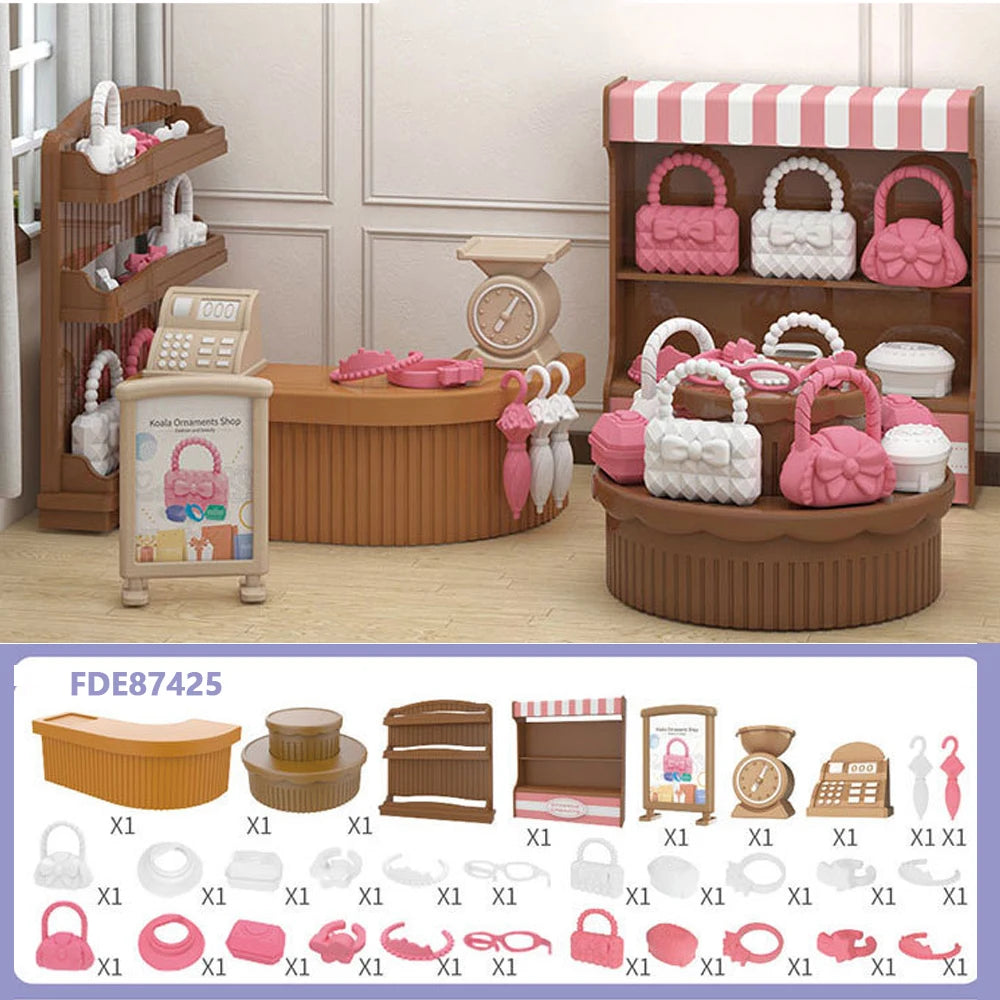 1/12 Dollhouse Furniture Living Bedroom Kitchen Bathroom Set Forest Animal Family Miniature Simulation Doll Accessories DIY Toy