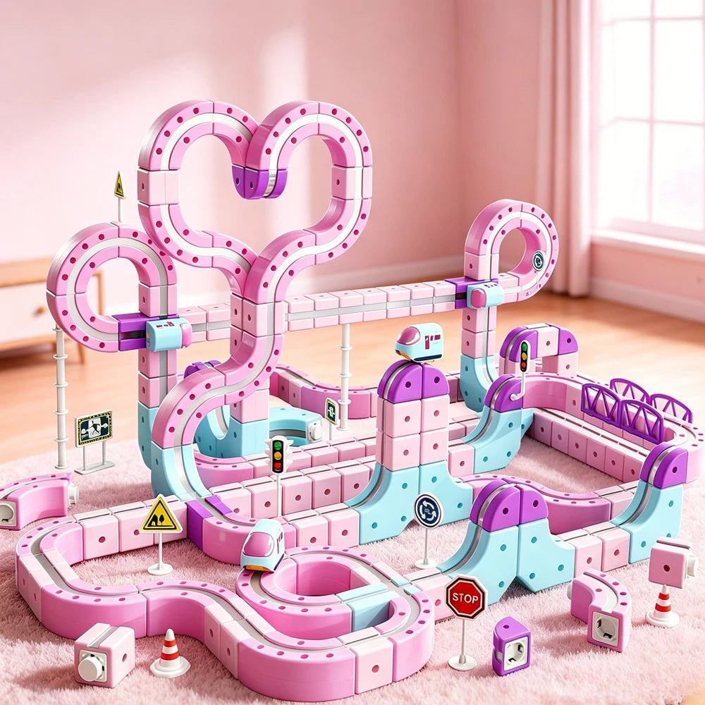 Electric Magnetic Track Building Blocks Toy with Anti-Gravity Vehicles DIY Magic Railway Model Christmas Birthday Gift