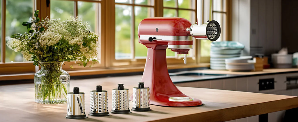 GVODE Stainless Steel Slicer Shredder Attachment for KitchenAid Stand Mixers Salad Maker Grinding Powder with 4 Blades