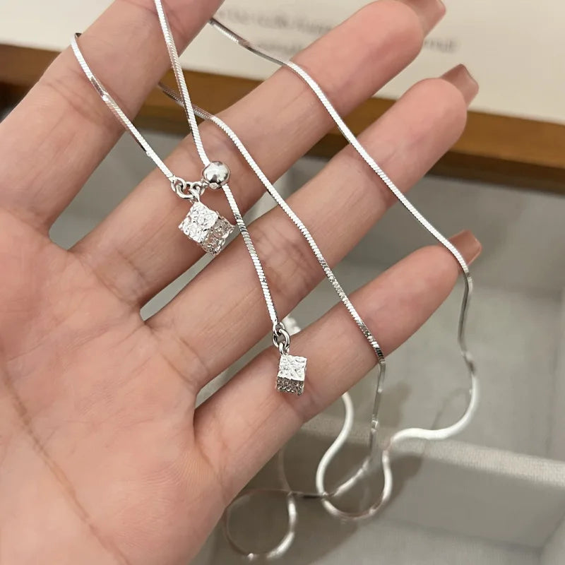925 Sterling Silver Necklace Black Beads Square Irregular Punk Geometric for Women Girl Jewelry Gift Dropshipping Wholesale