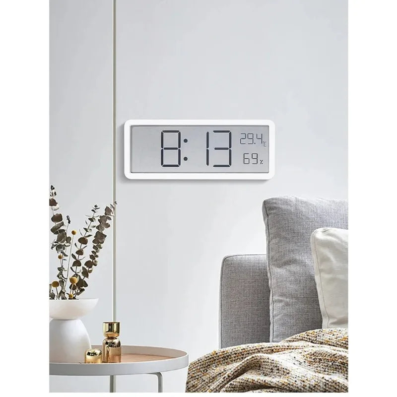 LCD Digital Wall Clock Time Temperature Humidity Display Electronic Desk Clock Battery Powered Home Office Decor