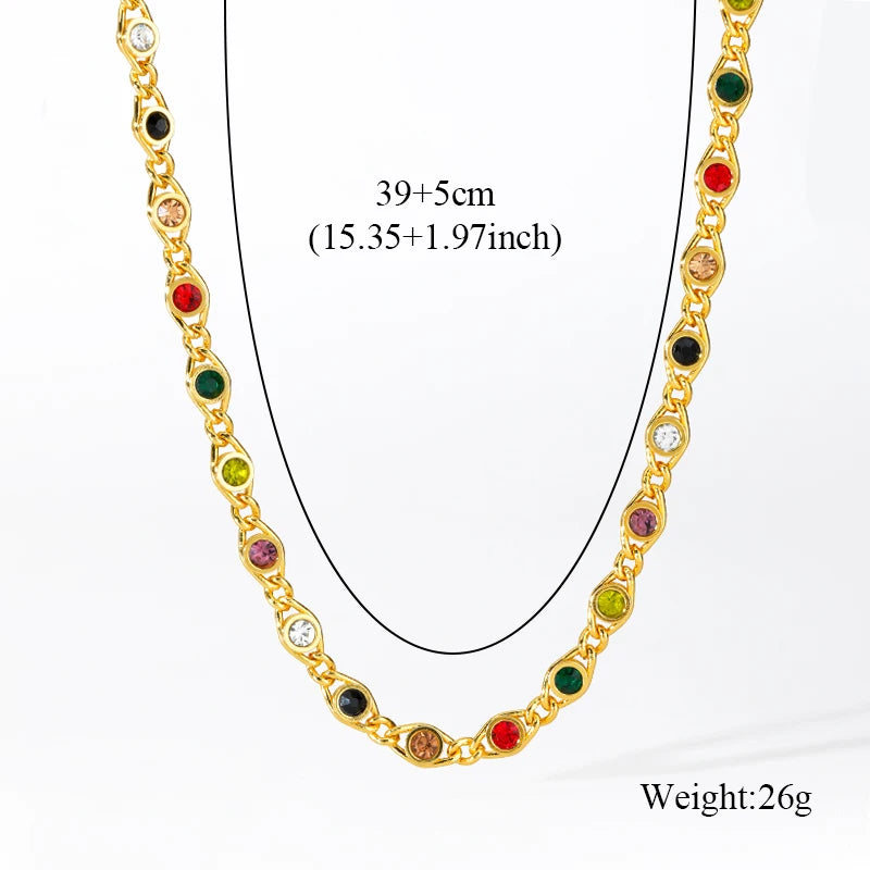EILIECK 316L Stainless Steel Metal Colored Zircon Chain Necklace Bracelet Set For Women Fashion Statement Waterproof Jewelry