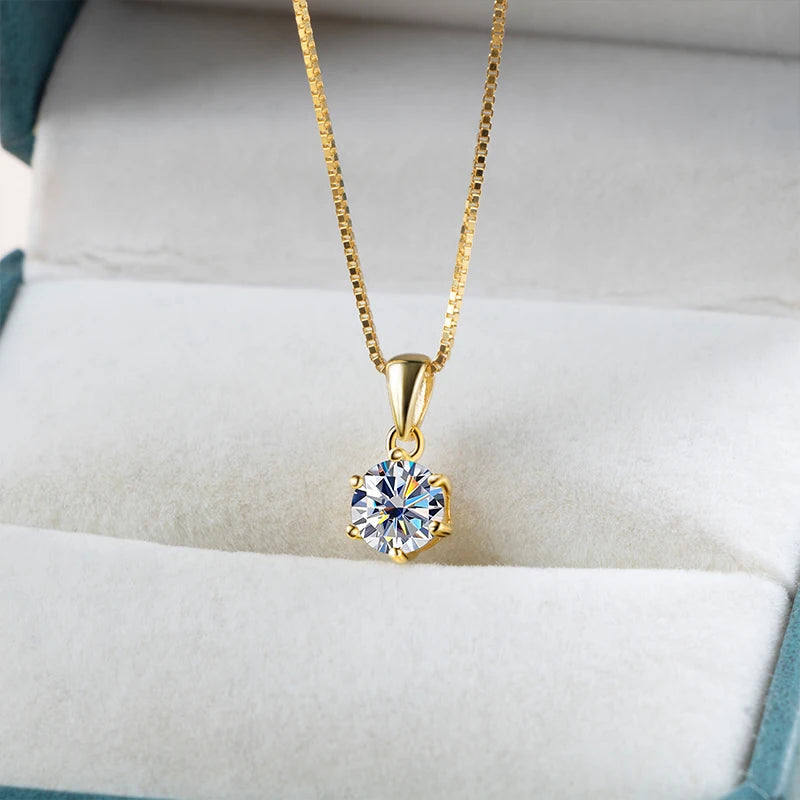 JoyceJelly 1Carat Moissanite Jewelry Set For Women Sterling S925 Silver Gold Plated Necklace Earrings Ring GRA Certified Wedding