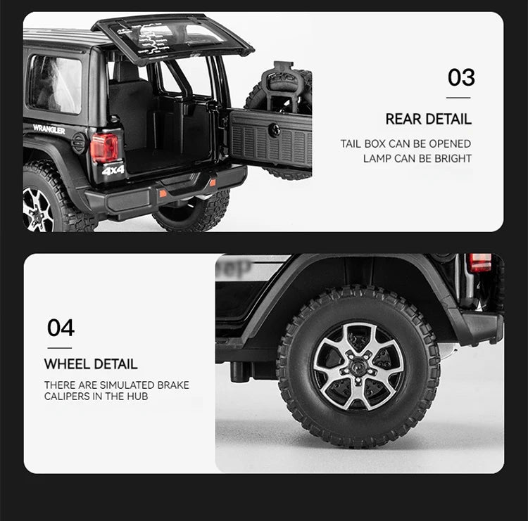 1:22 Model Wrangler Diecast Toy Car Model, Scale Metal Alloy Vehicle for Kids Boys Girls Adults, Doors Open,Gifts Gray