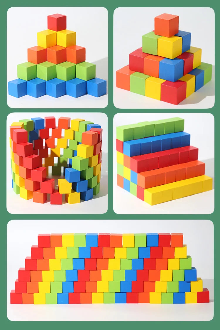 50/100pcs Colorful Cubes Wooden Building Blocks Stacking Up Square Wood Toy Baby Shape Color Learning Toys for Children