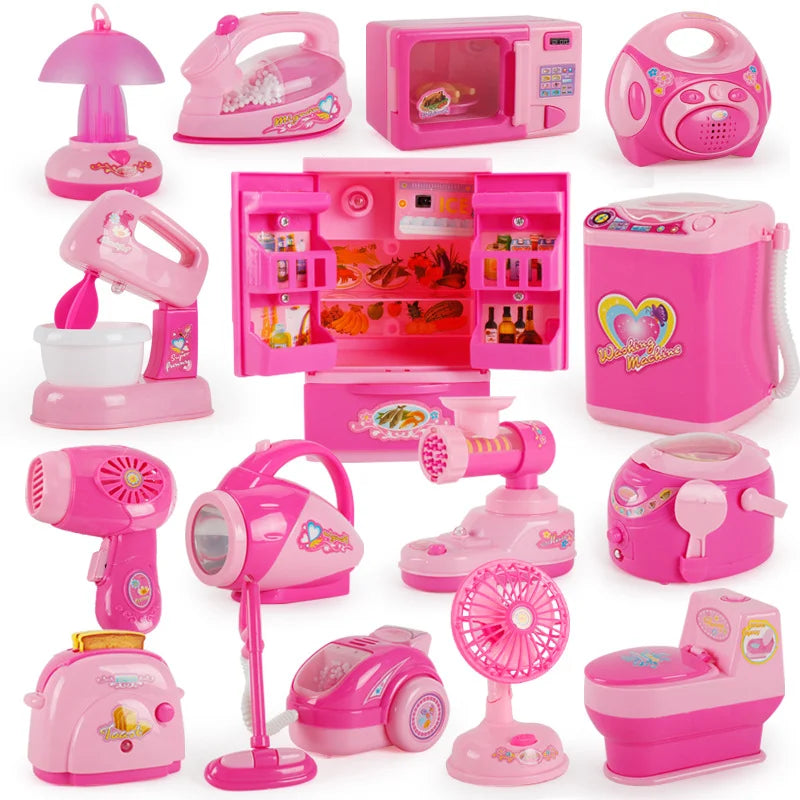 Children's Simulated Kitchen Play House Small Appliances Refrigerator Microwave Hair Dryer Coffee Machine Electric Kettle Toys