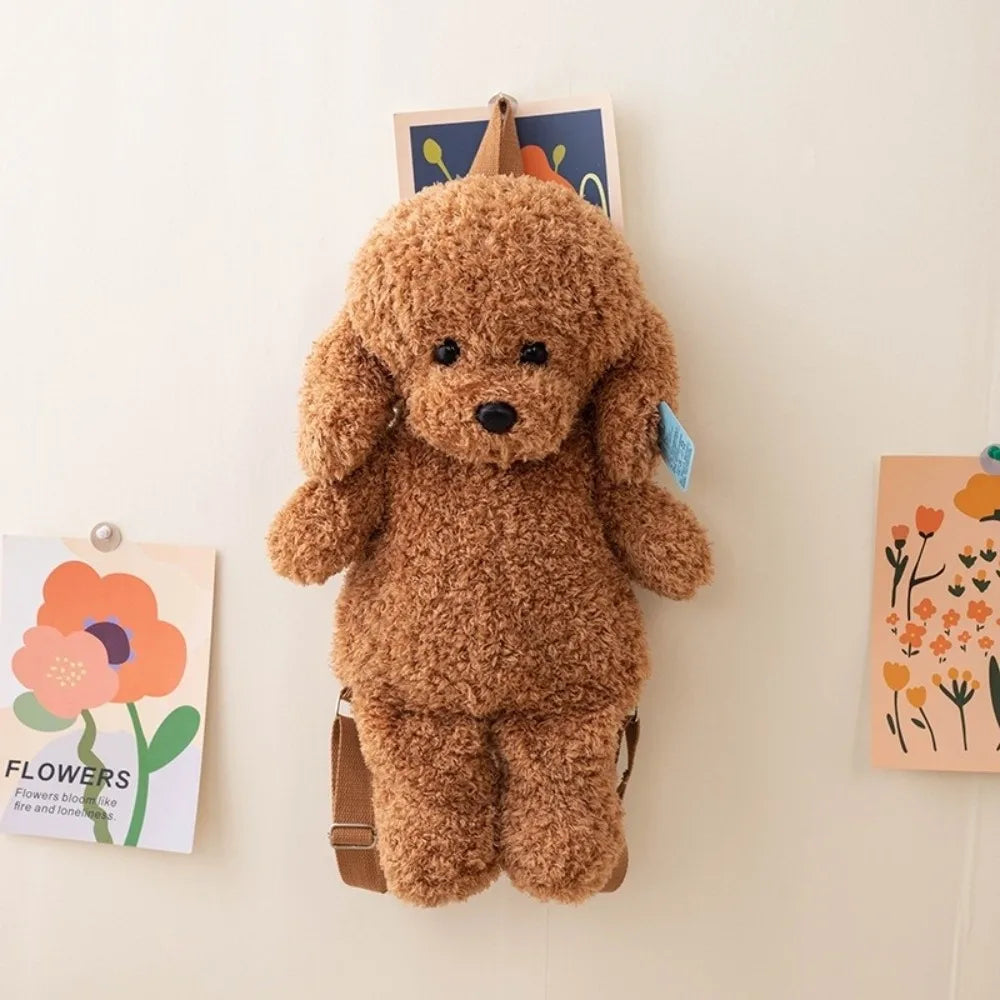 New Plush Teddy Dog Backpacks Poodle Shape Brown Khaki Stuffed Puppy Backpack Kawaii Cute Animals Shoulders Bag Girls Fashion
