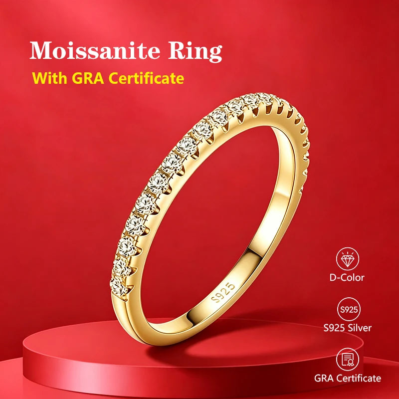 Pass Diamond Tester Pen Moissanite Ring Full Moissanites Around for Women S925 Silver Wedding Diamonds Band Stackable Ring