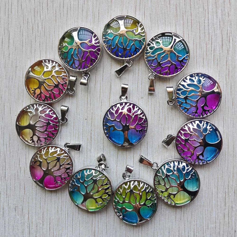 Wholesale 12pcs/lot Fashion Natural Stone Alloy Tree of Life Mix Pendants for Necklaces Jewelry Accessories Making Fast Shipping